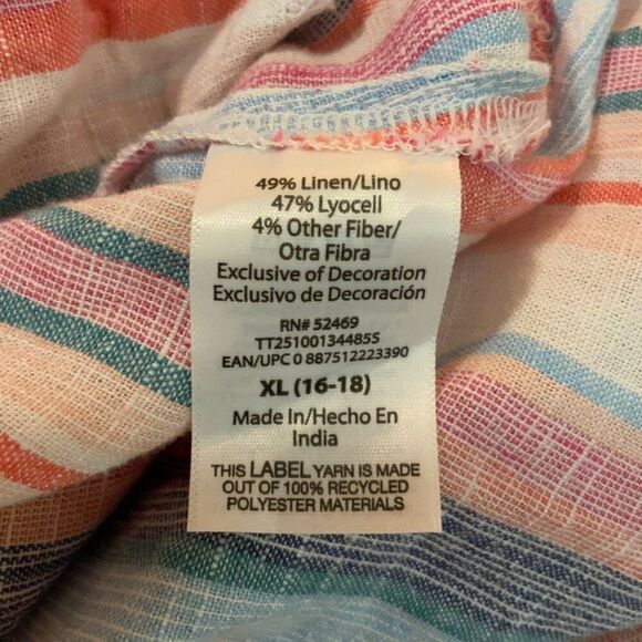 Time and Tru Women's Coral Stripe Tie Shoulder Linen Blend Maxi Dress XL New - Picture 13 of 13